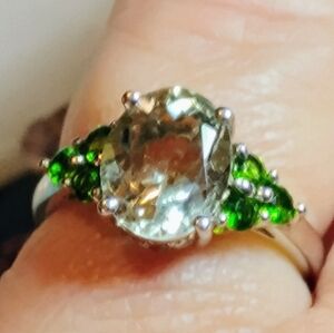 AAA⭐  MONTEZUMA PRASIOLITE, & CHROME DIOPSIDE, SET IN STERLING SILVER. SIZE 6